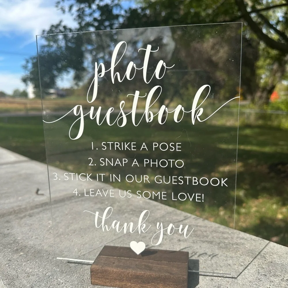 Acrylic Photo Guestbook Sign with Wooden Base - Picture 2 of 2